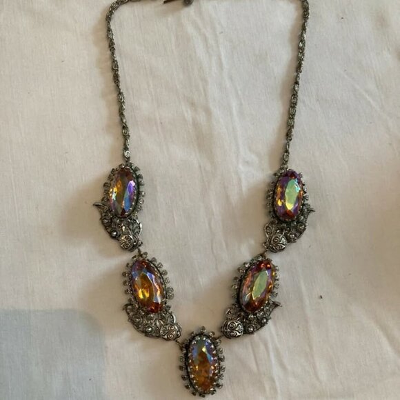 Vtg Czecho  ? art nouveau aurora borealis glass necklace - Picture 2 of 4